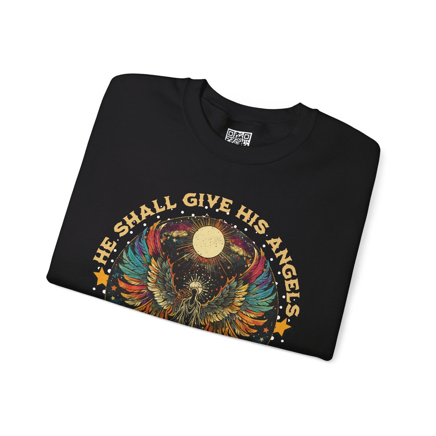 He Shall Give His Angels Charge Over You Unisex Heavy Blend Crewneck Sweatshirt, Christian Merch, Christian Streetwear, Ministry Shirt, Faith Based Shirt, Jesus Apparel