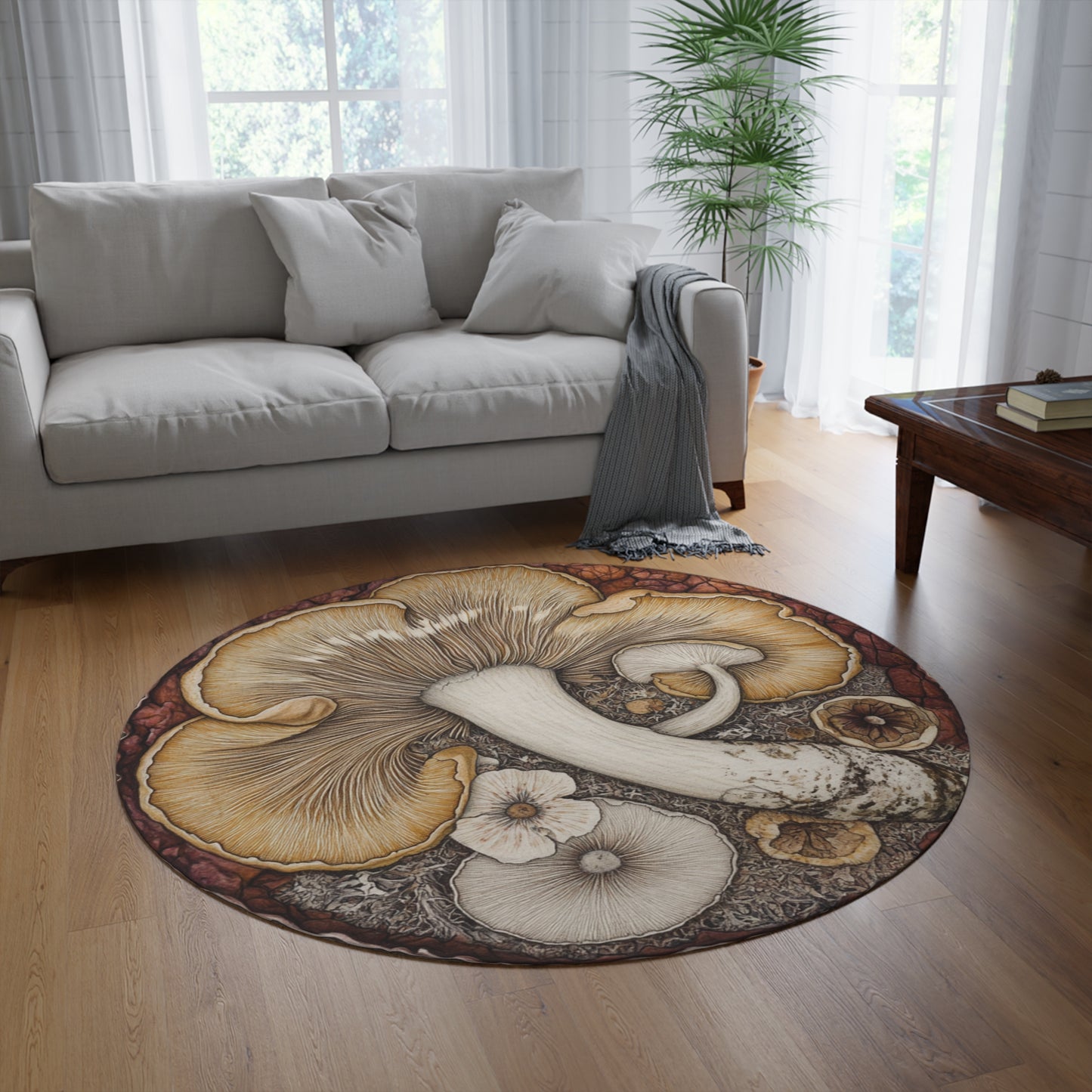 Round Mushroom Area Rug, Funky & Unique Fairycore Area Rugs, Unique 60" Round Rug, Custom Print Available