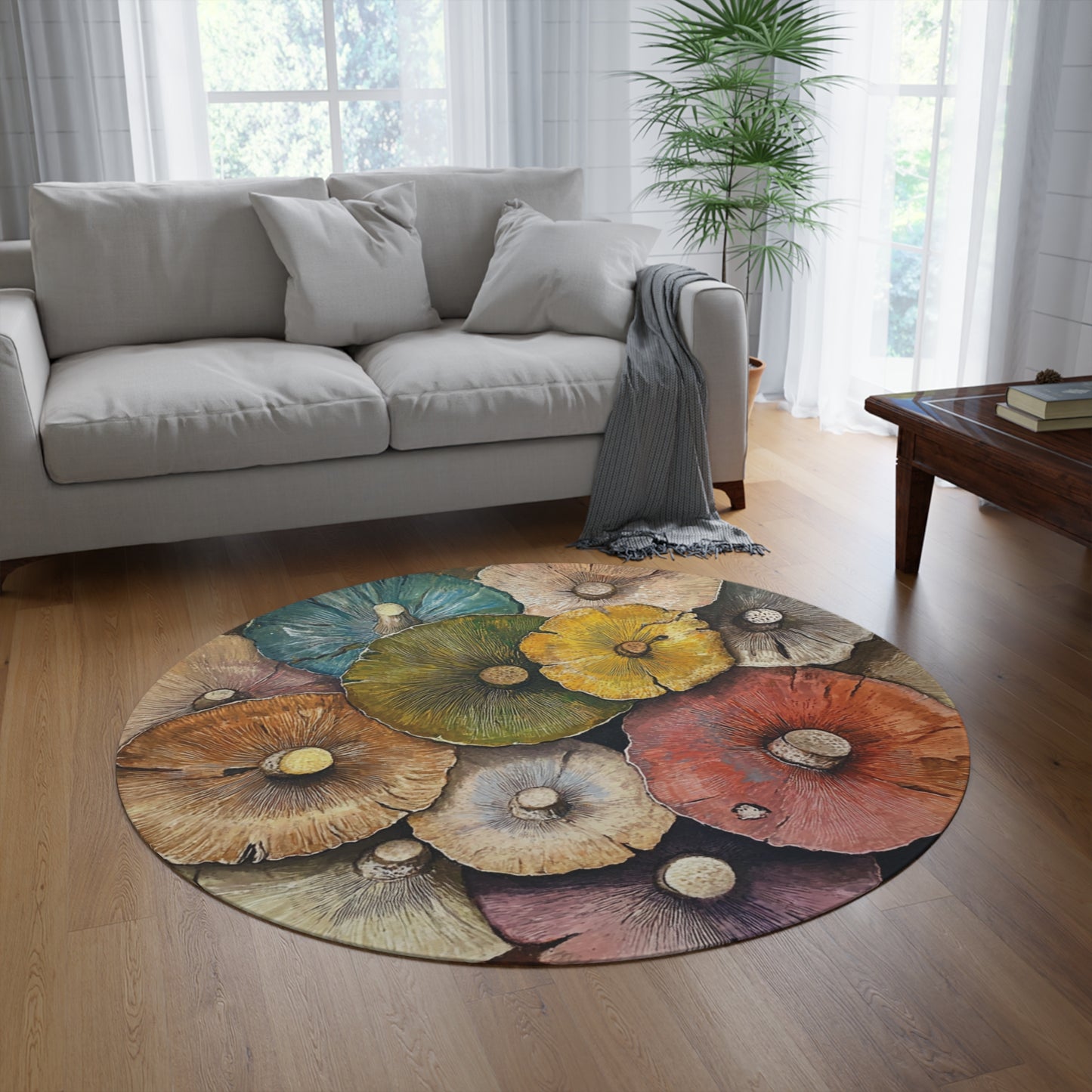 Round Mushroom Area Rug, Funky & Unique Fairycore Area Rugs, Unique 60" Round Rug, Custom Print Available