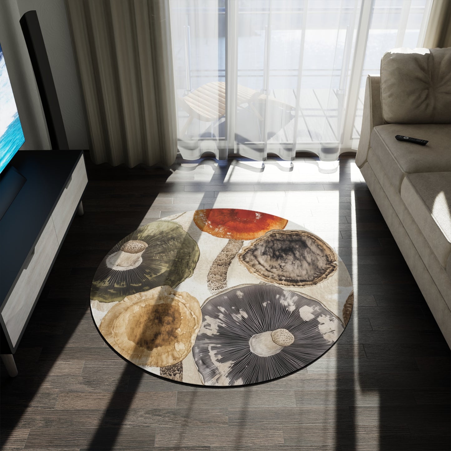 Round Mushroom Area Rug, Funky & Unique Fairycore Area Rugs, Unique 60" Round Rug, Custom Print Available