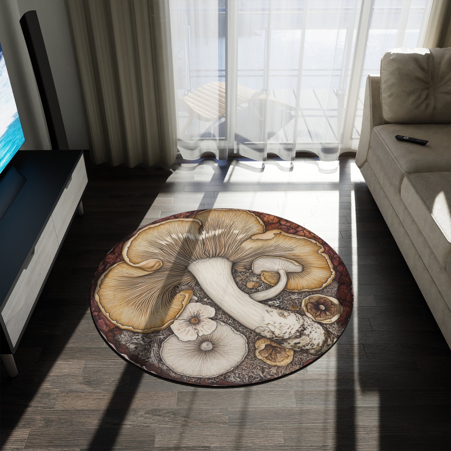 Round Mushroom Area Rug, Funky & Unique Fairycore Area Rugs, Unique 60" Round Rug, Custom Print Available