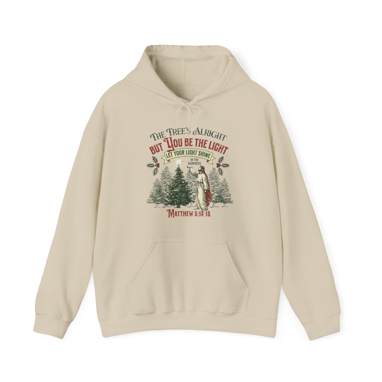 Be the Light Christmas Unisex Heavy Blend™ Hooded Sweatshirt, Christian Merch, Christian Streetwear, Ministry Shirt, Faith Based Shirt, Praise Hoodie