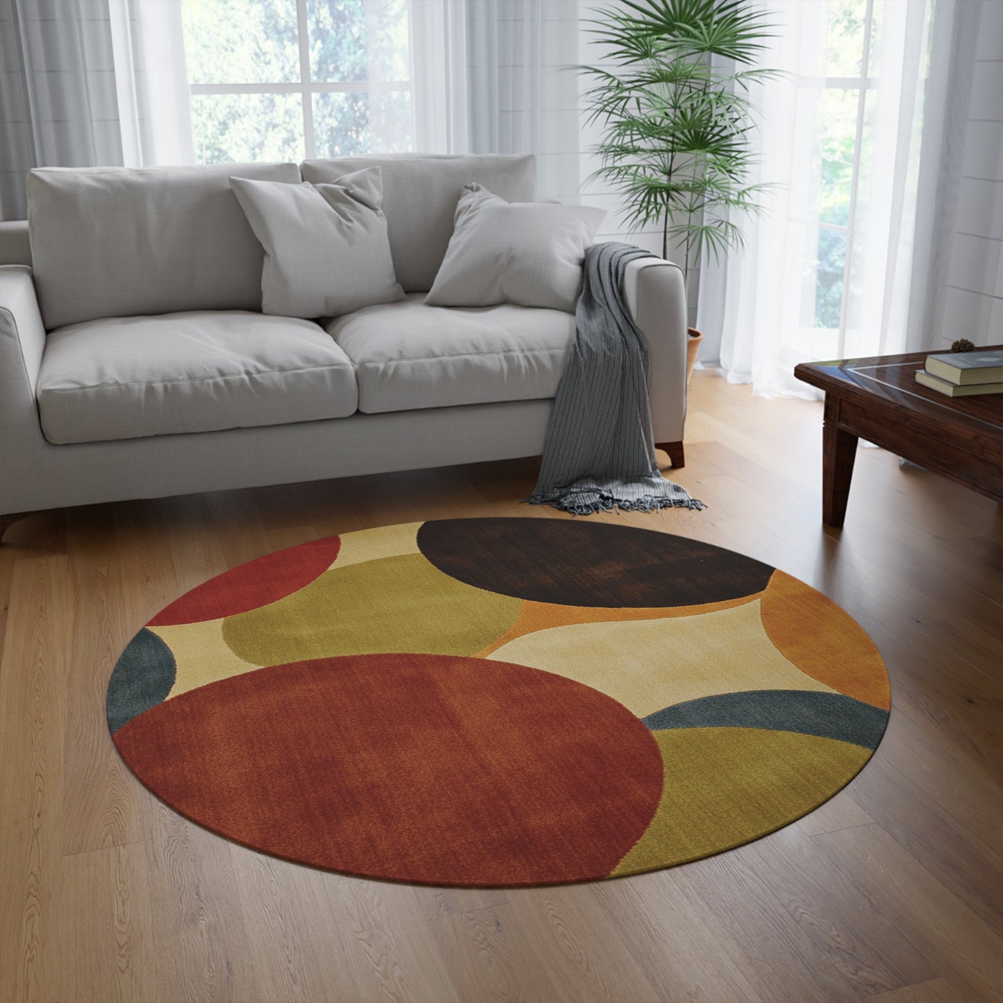 Retro Round Area Rug, Funky, Colorful Cool Unique Area Rugs, Unique 60" Round Rug, Custom Print Available