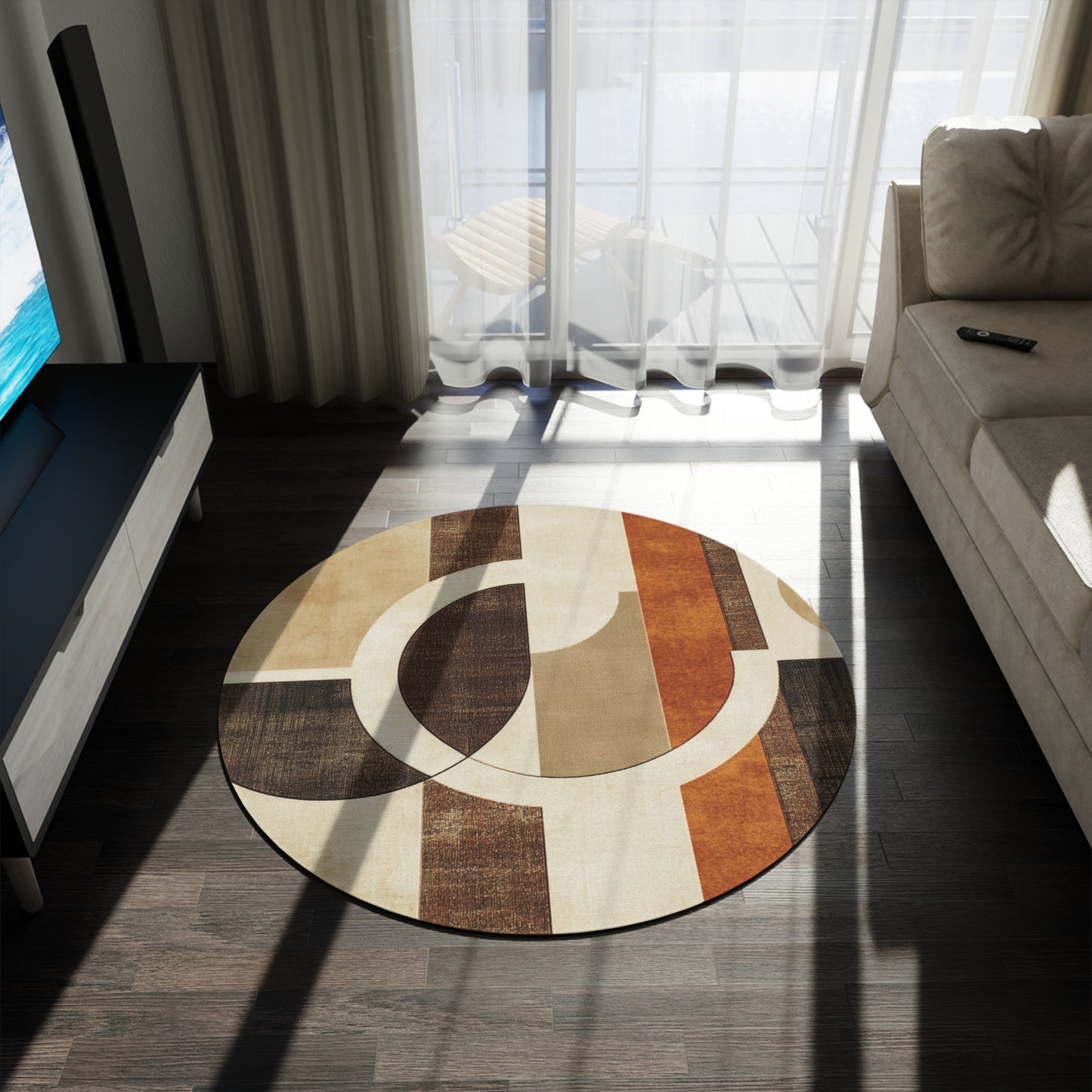 Retro Round Area Rug, Funky, Colorful Cool Unique Area Rugs, Unique 60" Round Rug, Custom Print Available