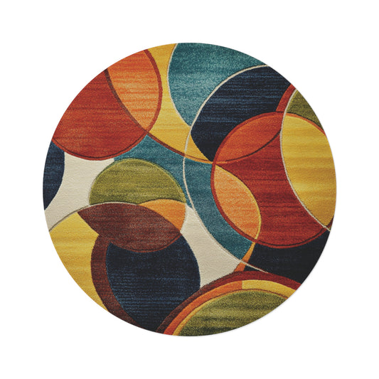 Retro Round Area Rug, Funky, Colorful Cool Unique Area Rugs, Unique 60" Round Rug, Custom Print Available