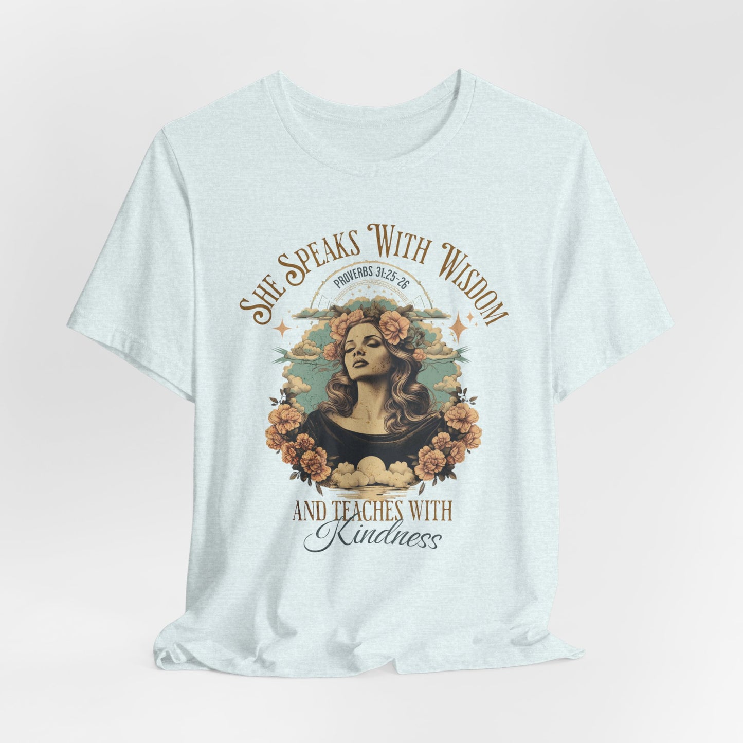 She Speaks with Wisdom T-Shirt - Unisex Jersey Short Sleeve Tee, Christian Merch, Christian Streetwear, Faith Based Shirt
