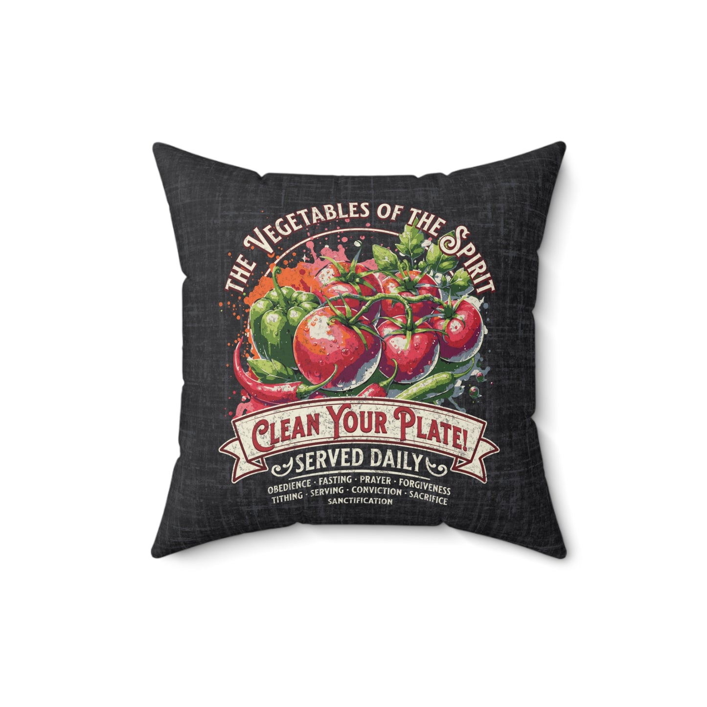 Vegetables of the Spirit Spun Polyester Square Pillow, Humorous Christian Throw Pillow, Christian Home Décor Gifts, Faith Based Décor, Bible Verse Décor, Gift for Church Member
