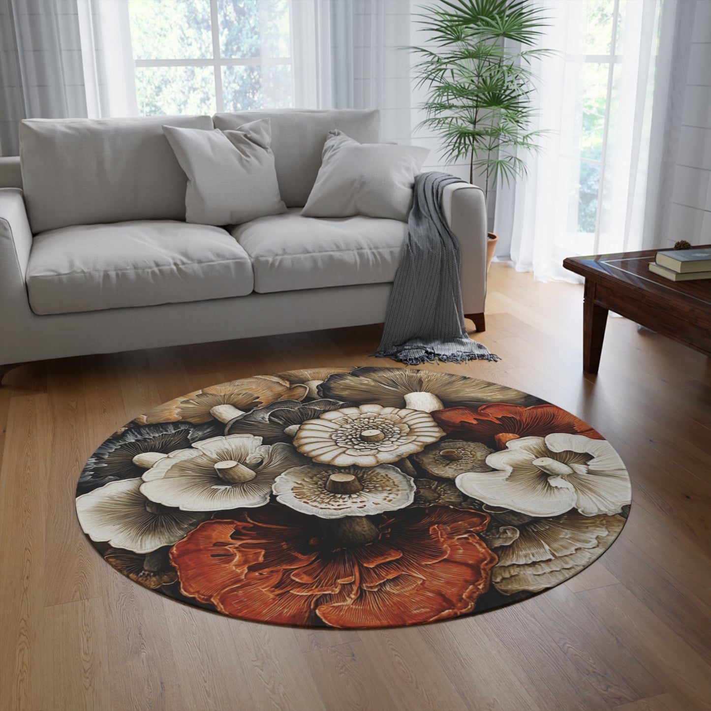 Round Mushroom Area Rug, Funky & Unique Fairycore Area Rugs, Unique 60" Round Rug, Custom Print Available