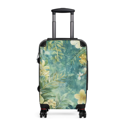 Tropical Floral Green Suitcase, Bright and Colorful Designer Luggage for Airport, Rolling Weekender Travel Bag Gift for Flight Attendant