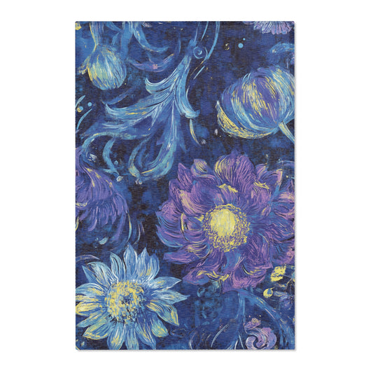 Modern Boho Floral Purple Area Rug, Funky, Colorful, & Unique Area Rugs, Custom Print Rug Bathmat, 3 Sizes - 24x36 in, 36x60 in and 48x72 in