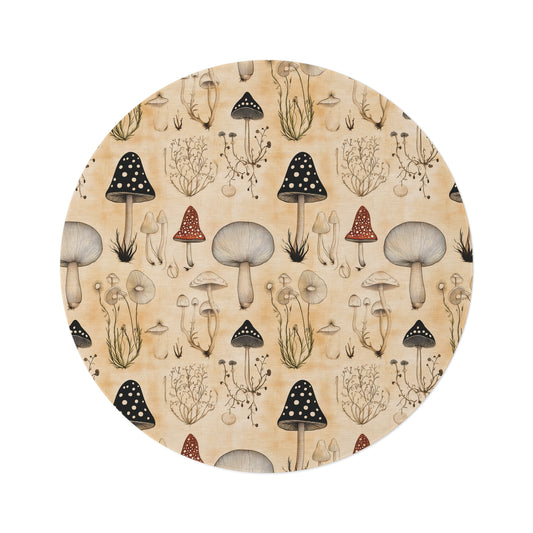 Mushroom Round Area Rug, Funky, Colorful & Unique Fairycore Area Rugs, Unique 60" Round Rug, Custom Print Available