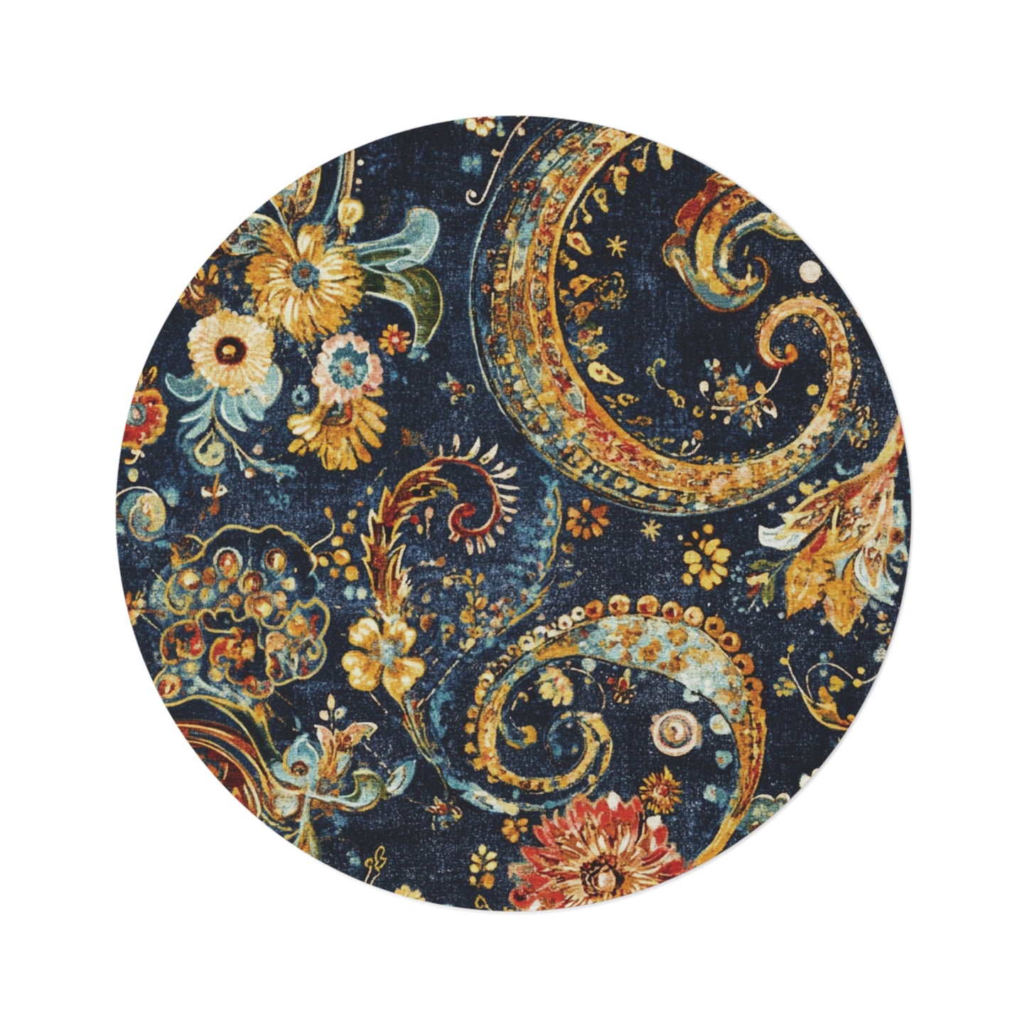 Retro Gustav Klimt Inspired Round Paisley Area Rug, Funky, Colorful & Unique Area Rugs, Unique 60" Round Rug, Woodland Forest Rug