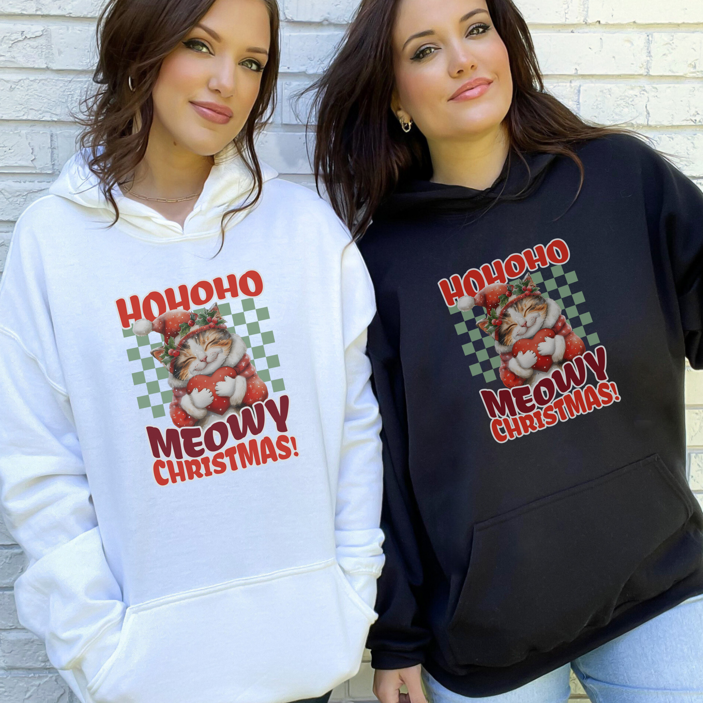 Meowy Christmas Cat Hoodie, Unisex Heavy Blend, Cat Themed Gifts, Funny Cat Shirt, Calico Cat Sweater, Cat Mom Sweatshirt