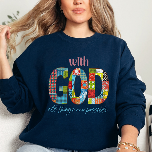 With God all Things are Possible Unisex Heavy Blend Crewneck Sweatshirt, Christian Merch, Christian Streetwear, Ministry Shirt, Faith Based Shirt, Jesus Apparel