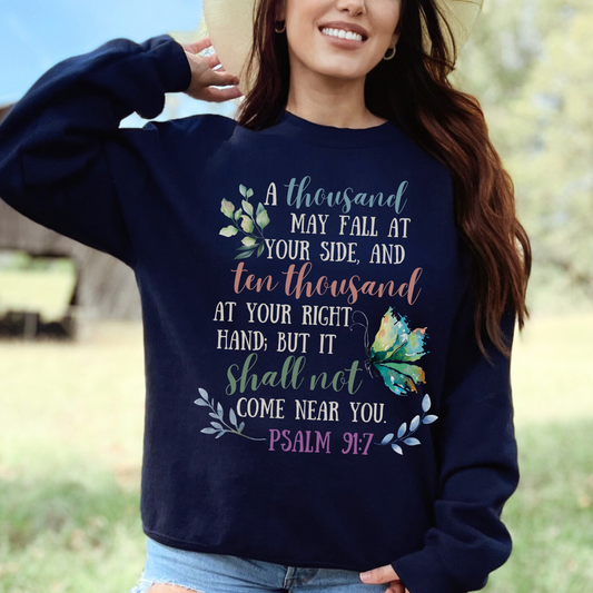 Psalm 91:7 Sweatshirt - Unisex Heavy Blend™ Crewneck Sweatshirt, Jesus Lovers, Christian Gifts, Faith Apparel, Christian Merch, Jesus Apparel
