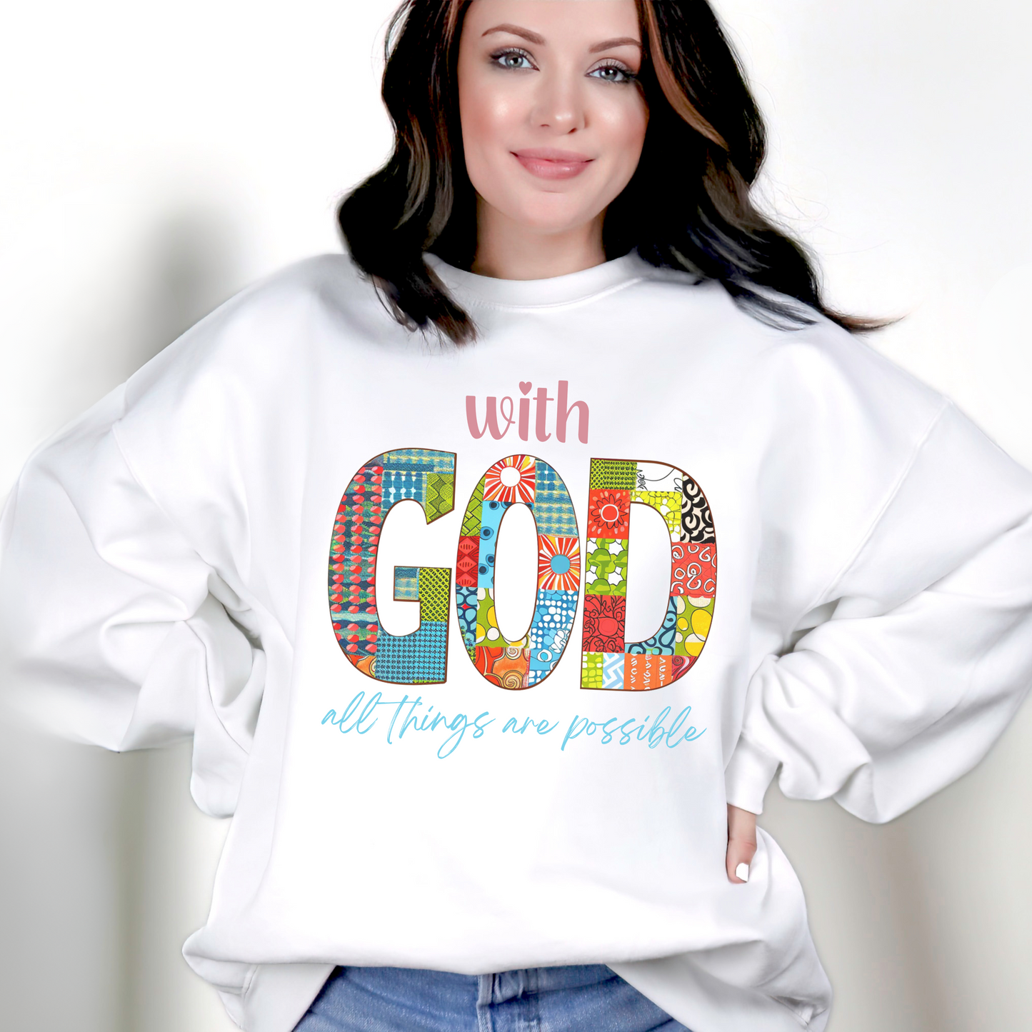 With God all Things are Possible Unisex Heavy Blend Crewneck Sweatshirt, Christian Merch, Christian Streetwear, Ministry Shirt, Faith Based Shirt, Jesus Apparel