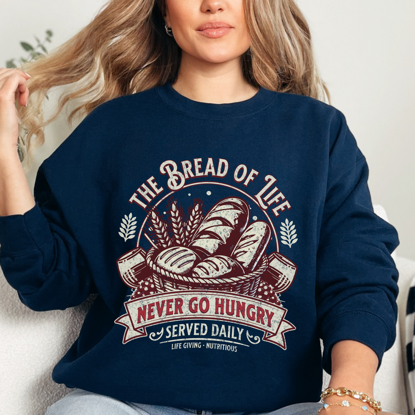 Bread of Life Unisex Heavy Blend Crewneck Sweatshirt, Christian Merch, Christian Streetwear, Ministry Shirt, Faith Based Shirt, Praise Sweater