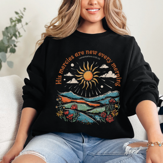 His Mercies are New Every Morning Unisex Heavy Blend Crewneck Sweatshirt, Christian Merch, Christian Streetwear, Ministry Shirt, Faith Based Shirt, Jesus Apparel
