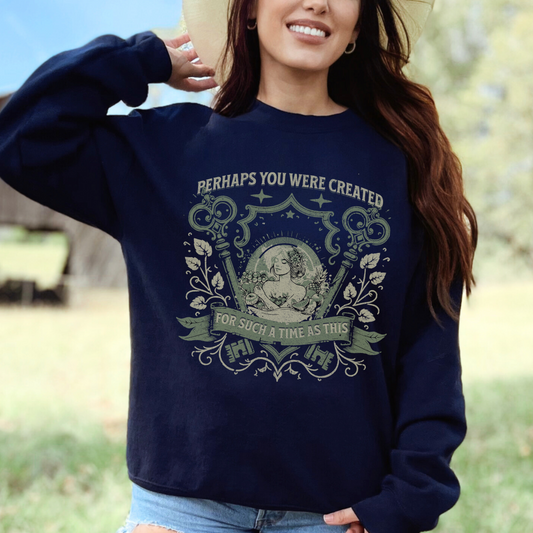 Perhaps you were Created for Such a Time as This Unisex Heavy Blend Crewneck Sweatshirt, Christian Merch, Christian Streetwear, Ministry Shirt, Faith Based Shirt, Jesus Apparel