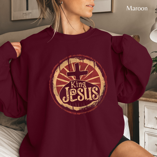 King Jesus Unisex Heavy Blend Crewneck Sweatshirt, Christian Merch, Christian Streetwear, Ministry Shirt, Faith Based Shirt, Praise Sweater
