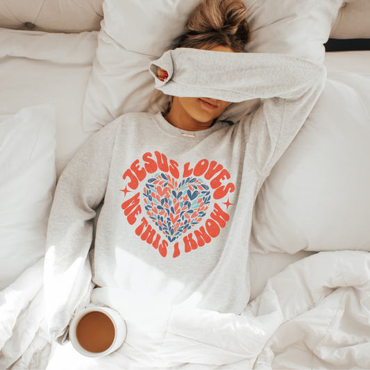 Jesus Loves Me This I Know Unisex Heavy Blend Crewneck Sweatshirt, Christian Merch, Christian Streetwear, Ministry Shirt, Faith Based Shirt, Jesus Apparel