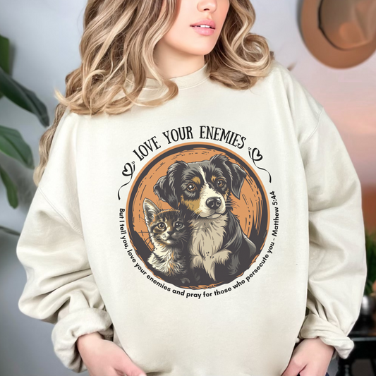 Love Your Enemies Unisex Heavy Blend™ Crewneck Sweatshirt, Christian Merch, Christian Streetwear, Ministry Shirt, Jesus Apparel, Religious Tee, Gift for Church Friend