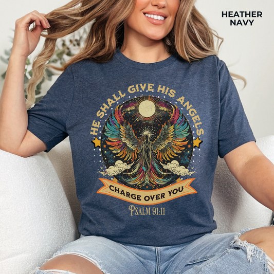 He Shall Give His Angels Charge Over You Unisex Jersey Short Sleeve Tee, Christian Merch, Jesus Loves You, Faith Based Shirt, Christian Apparel, Jesus Apparel