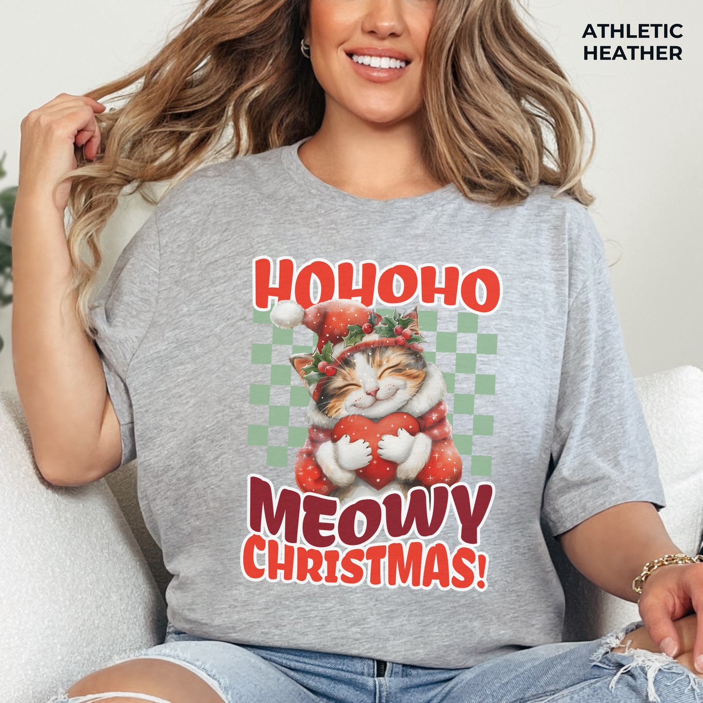 Meowy Christmas Cat Unisex Jersey Short Sleeve Tee, Cat Themed Gifts, Funny Cat Shirt, Calico Cat T-Shirt, Cat Mom Tee, Calico Cat Gifts