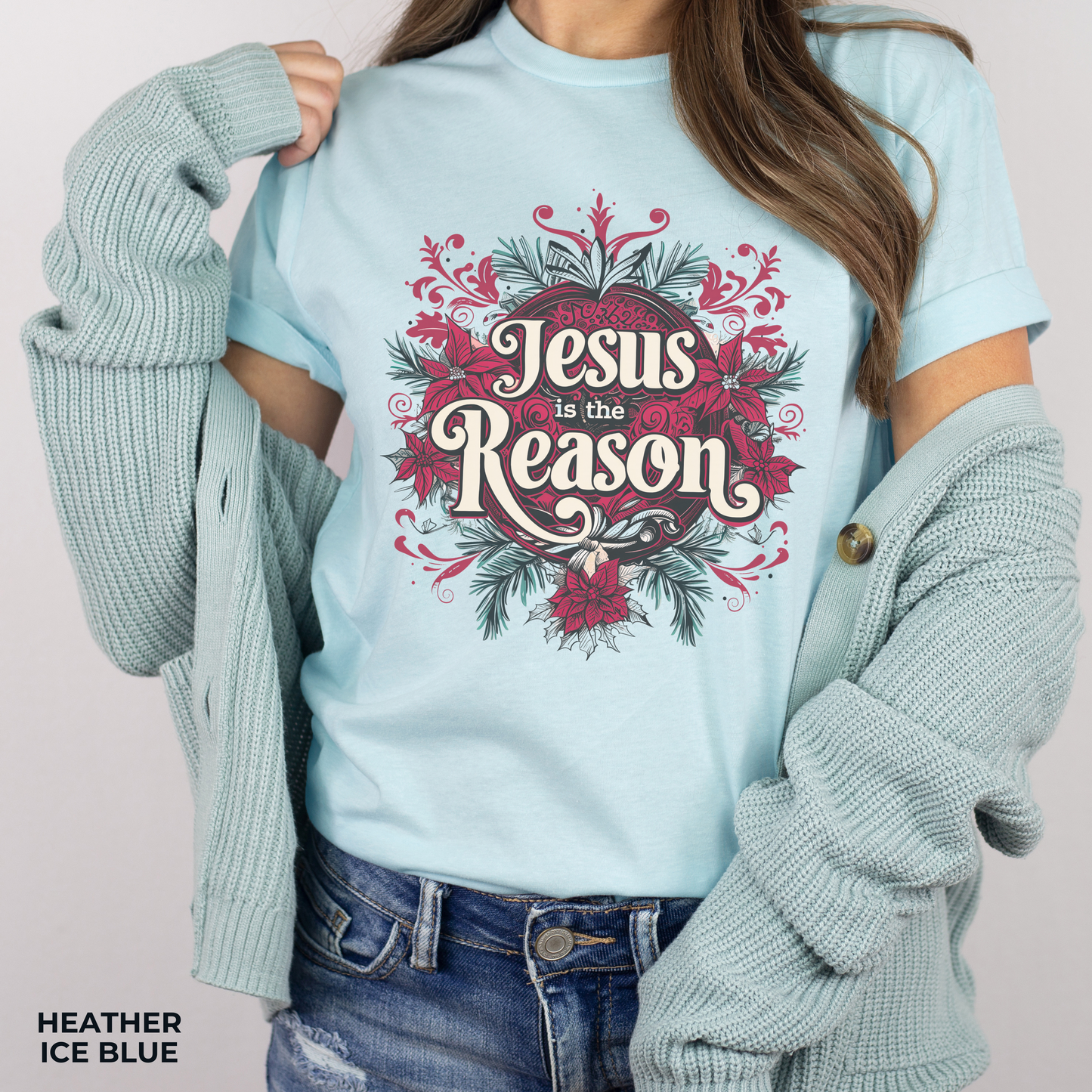 Jesus is the Reason Christmas T-Shirt, Unisex Jersey Crewneck, Christian Christmas Tee, Gift for Church Friend, Christian Christmas Gift, Christian Merch, Religious Apparel