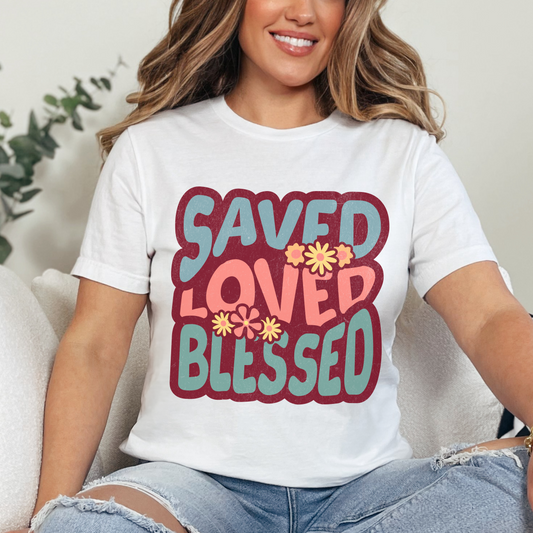 Saved, Loved, Blessed Unisex Jersey Short Sleeve Tee, Christian Merch, Jesus Loves You, Faith Based Shirt, Christian Apparel, Jesus Apparel