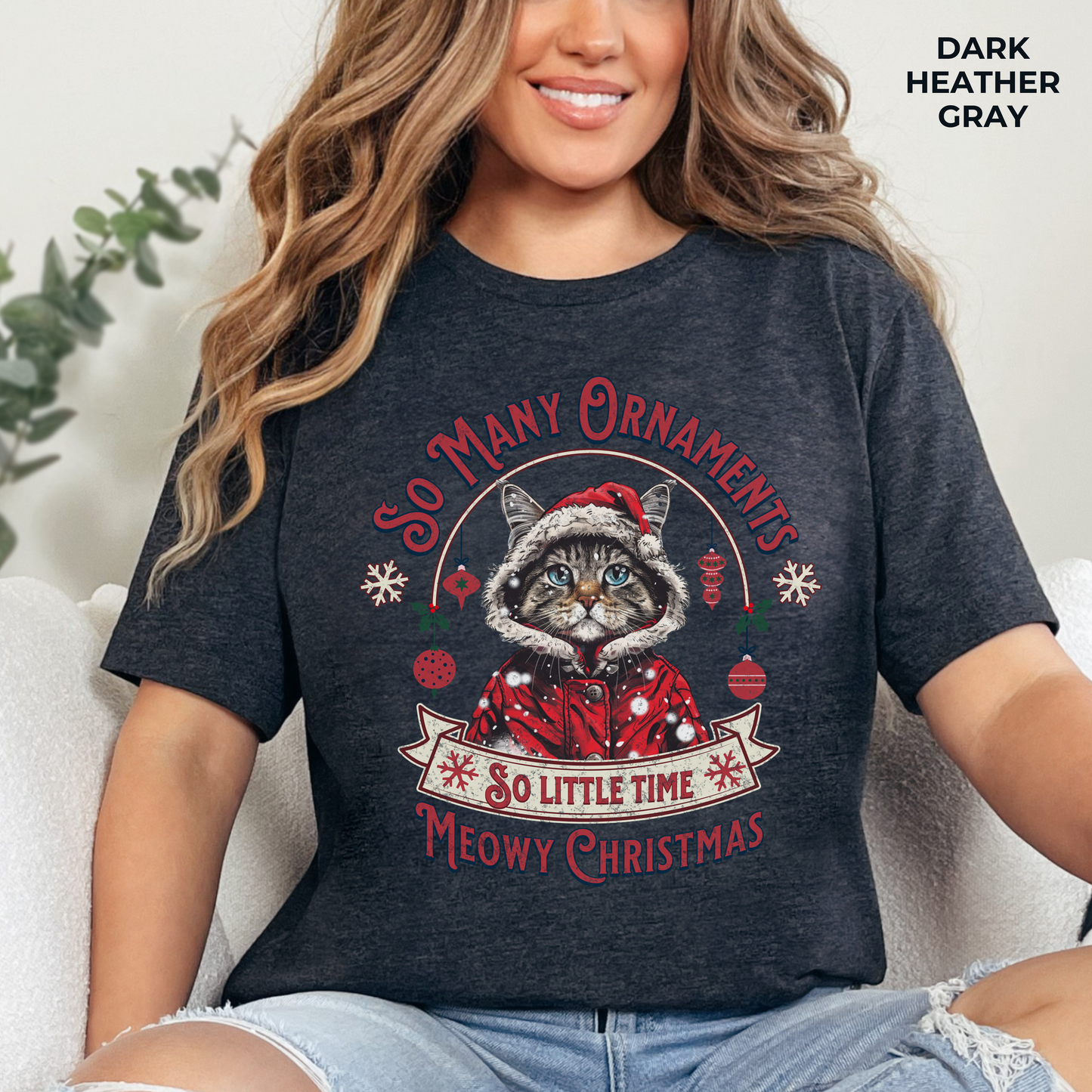 Meowy Christmas Cat Unisex Jersey Short Sleeve Tee, Cat Themed Gifts, Funny Cat Shirt, Calico Cat T-Shirt, Cat Mom Tee, Calico Cat Gifts