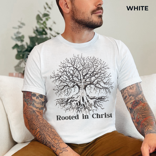 Rooted in Christ Unisex Jersey Short Sleeve Tee, Christian Merch, Jesus Loves You, Faith Based Shirt, Christian Apparel, Jesus Apparel