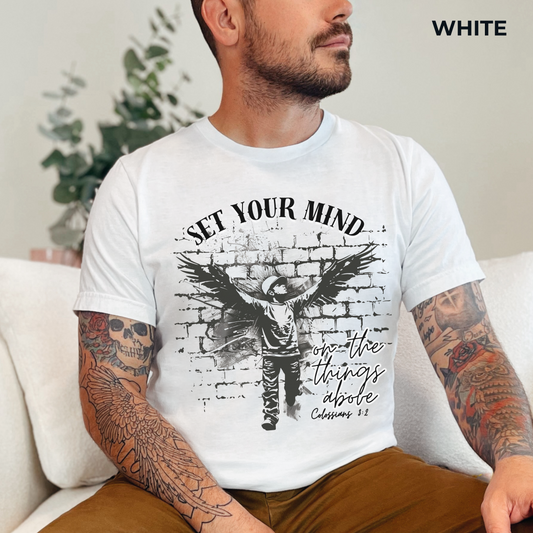 Set Your Mind on the Things Above Unisex Jersey Short Sleeve Tee, Christian Merch, Jesus Loves You, Faith Based Shirt, Christian Apparel, Jesus Apparel