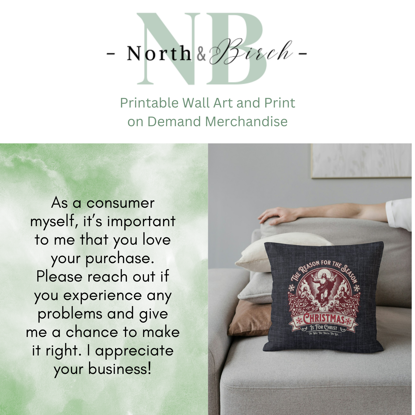 Jesus is the Reason Christmas Pillow, Spun Polyester Square, Christmas is for Christ, The Way the Truth the Life Throw Pillow, Christmas Home Décor Gifts, Secret Santa Gift