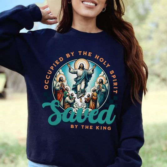 Occupied by the Holy Spirit Sweatshirt, Unisex Heavy Blend Crewneck, Jesus is the Reason, Jesus is King, Christian Merch, Glory to God