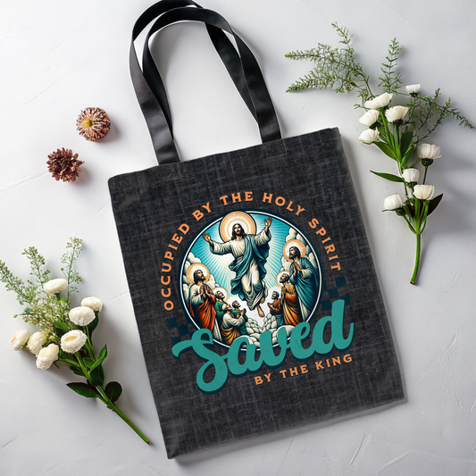 Occupied by the Holy Spirit Tote Bag, Travel Bag, Bible Bag, Gift for Church Member, Book Bag, Getaway Bag, Vacation Bible School, Church Camp Bag