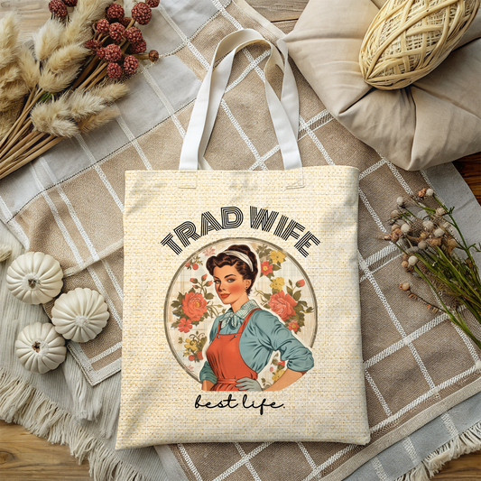 Trad Wife Tote Bag (AOP), Wifey Travel Bag, Wifely Gift, Vintage Housewife Overnight Bag, Trad Wife Accessories, Getaway Bag, Bible Bag, Book Bag, Beach Bag