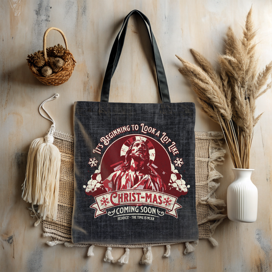 It's Beginning to Look A Lot like Christ-mas Tote Bag, Travel Bag, Bible Bag, Gift for Church Member, Book Bag, Getaway Bag, Vacation Bible School, Church Camp Bag