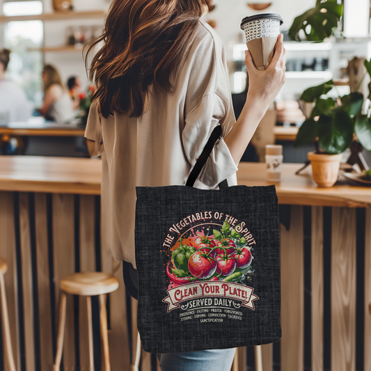 Vegetables of the Spirit Tote Bag, Travel Bag, Bible Bag, Gift for Church Member, Book Bag, Getaway Bag, Vacation Bible School, Church Camp Bag