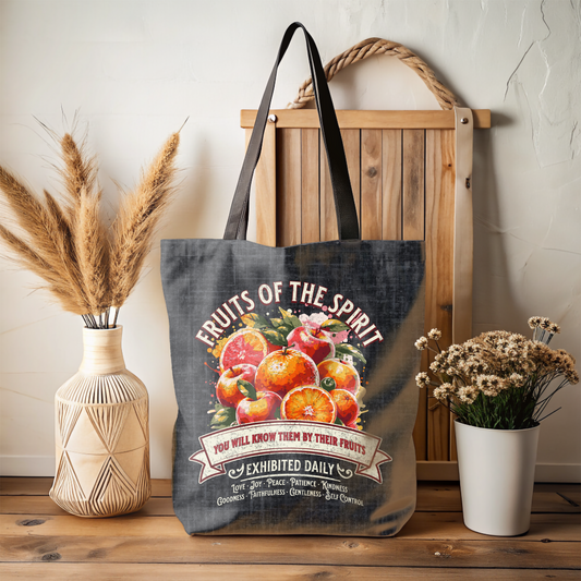 Fruits of the Spirit Tote Bag, Travel Bag, Bible Bag, Gift for Church Member, Book Bag, Getaway Bag, Vacation Bible School, Church Camp Bag