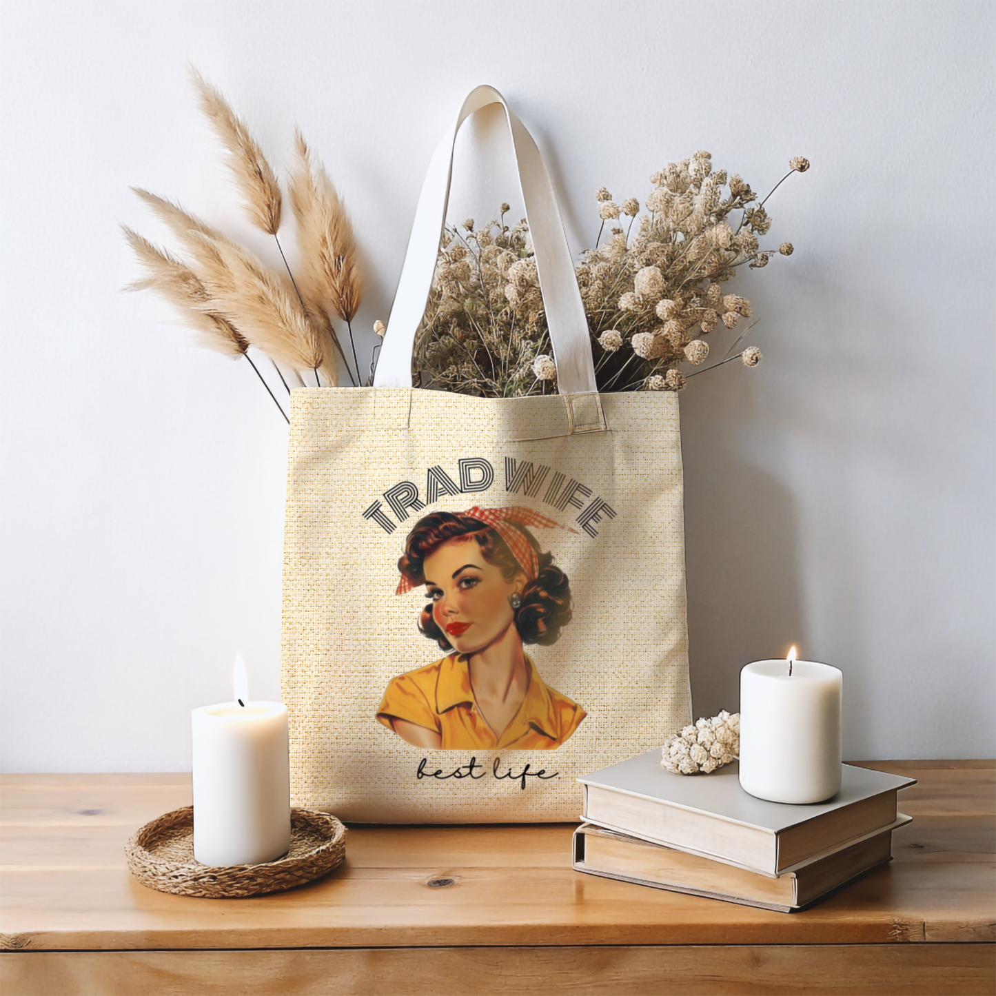 Trad Wife Tote Bag (AOP), Wifey Travel Bag, Wifely Gift, Vintage Housewife Overnight Bag, Trad Wife Accessories, Getaway Bag, Bible Bag, Book Bag, Beach Bag