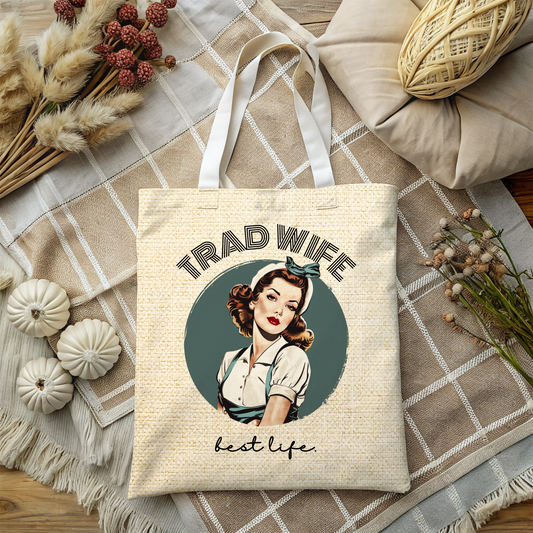 Trad Wife Tote Bag (AOP), Wifey Travel Bag, Wifely Gift, Vintage Housewife Overnight Bag, Trad Wife Accessories, Getaway Bag, Bible Bag, Book Bag, Beach Bag