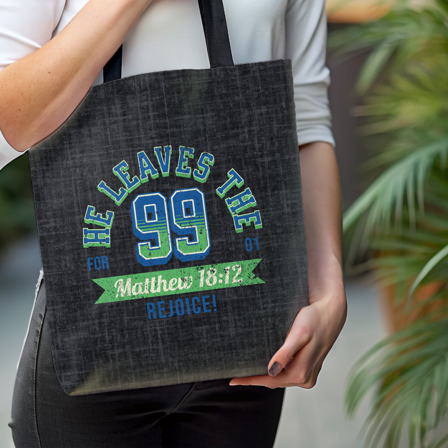 He Leaves the 99 Tote Bag, Christian Merch, Gifts of the Holy Spirit, Travel Bag, Bible Bag, Book Bag, Getaway Bag, Secret Santa Gift, Gift for Church People