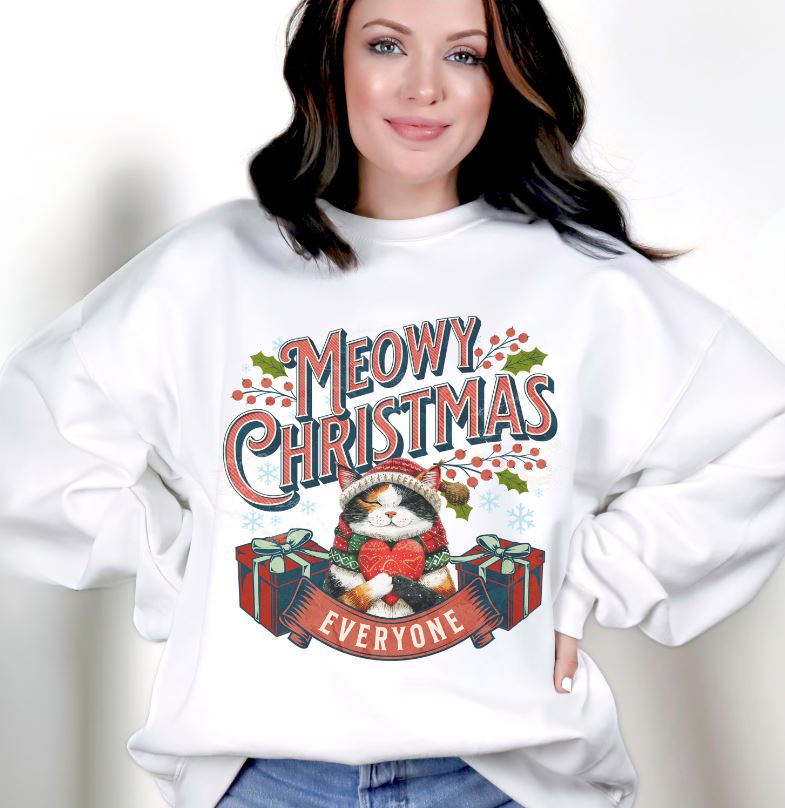 Meowy Christmas Cat Sweatshirt, Unisex Heavy Blend™ Crewneck, Cat Themed Gifts, Funny Cat Shirt, Calico Cat Sweater, Cat Mom Sweatshirt