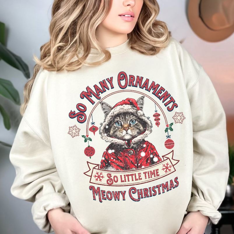 Meowy Christmas Cat Sweatshirt, Unisex Heavy Blend™ Crewneck, Cat Themed Gifts, Funny Cat Shirt, Cool Cat Sweater, Cat Mom Sweatshirt