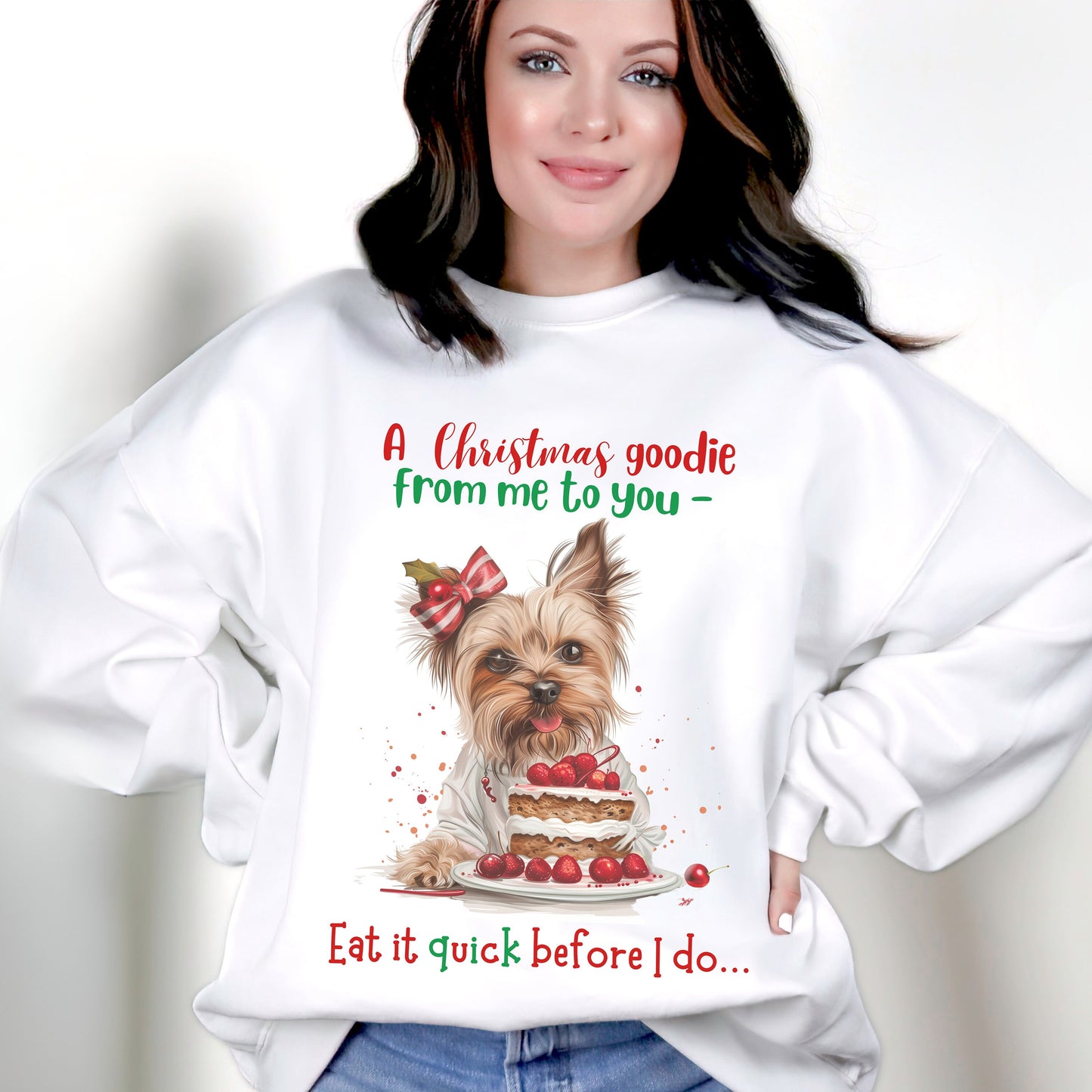Cute Yorkie Christmas Sweatshirt, Unisex Heavy Blend™ Crewneck, Dog People or Veterinarian Gift, Dog Christmas Shirt, Cute Gift From Dog