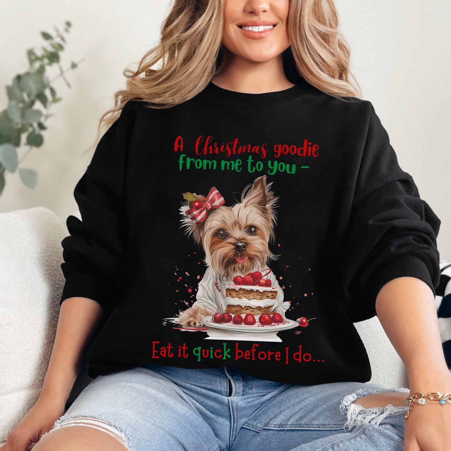Cute Yorkie Christmas Sweatshirt, Unisex Heavy Blend™ Crewneck, Dog People or Veterinarian Gift, Dog Christmas Shirt, Cute Gift From Dog