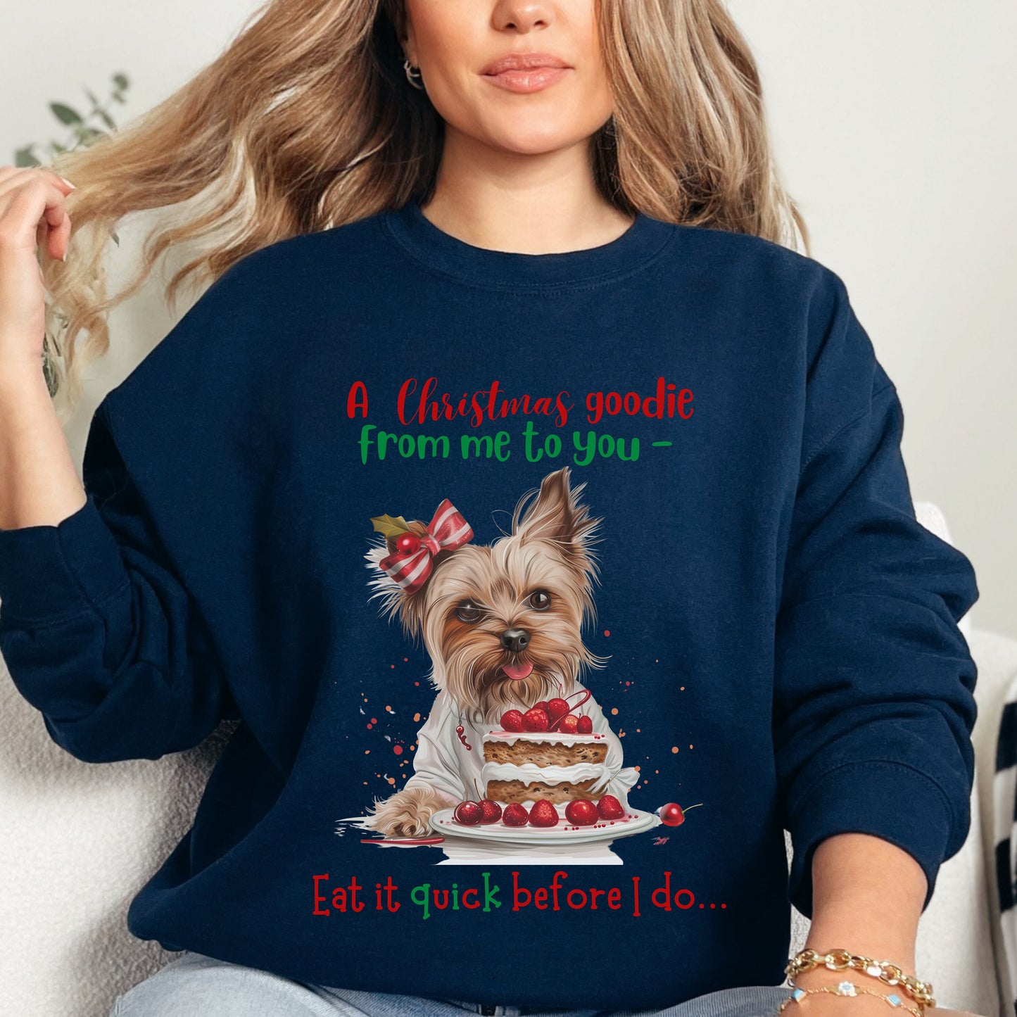 Cute Yorkie Christmas Sweatshirt, Unisex Heavy Blend™ Crewneck, Dog People or Veterinarian Gift, Dog Christmas Shirt, Cute Gift From Dog