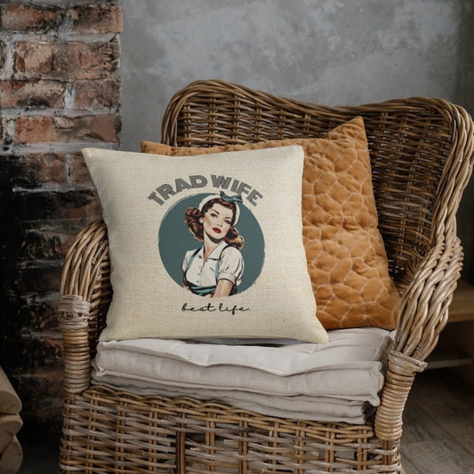 Trad Wife Spun Polyester Square Pillow, Trad Wife Accent Pillow, Fashion Pillows, Vintage Housewife Pillow Gift, Wifely Gift, 1950s Housewife