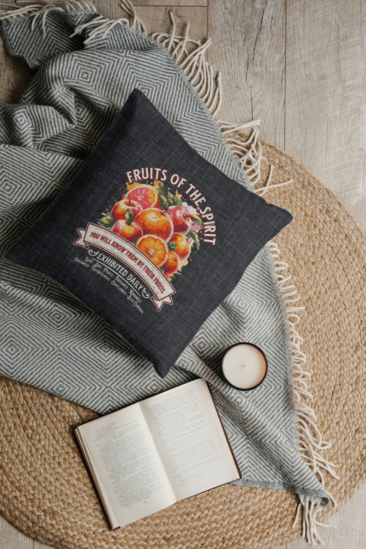 Fruits of the Spirit Spun Polyester Square Pillow, Christian Throw Pillow, Christian Home Décor Gifts, Faith Based Décor, Bible Verse Décor, Gift for Church Member